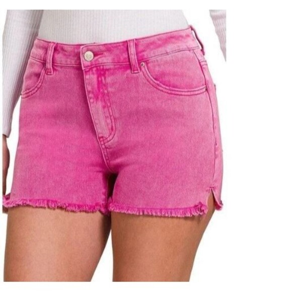 Zenana Pants - Zenana Hot Pink Women's Denim Frayed Cutoff Shorts  Size Large (10)
